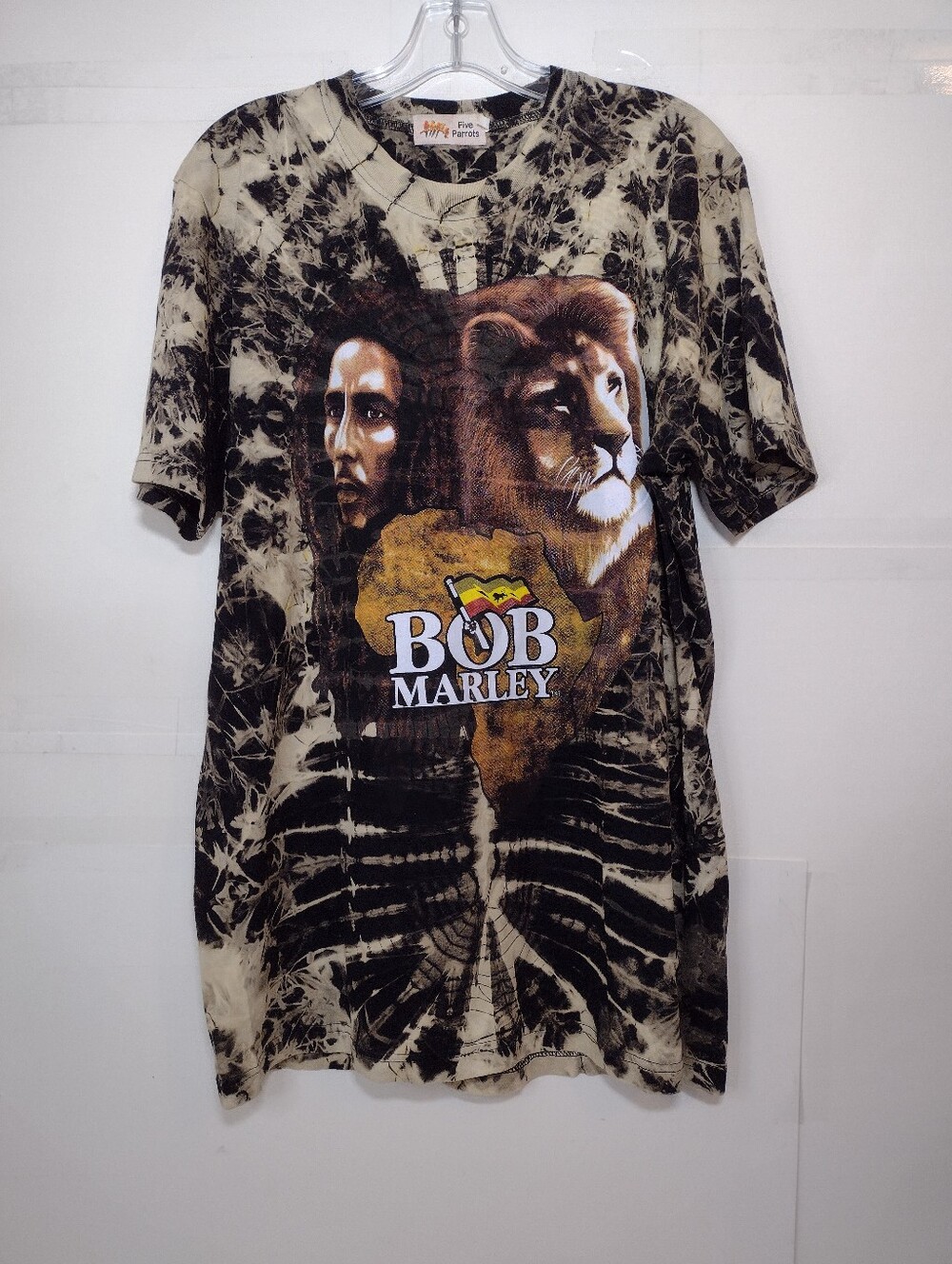 FivParrots Bob Marley Tie-Dye Short Sleeve Tee - Black & Beige with Gold Accent